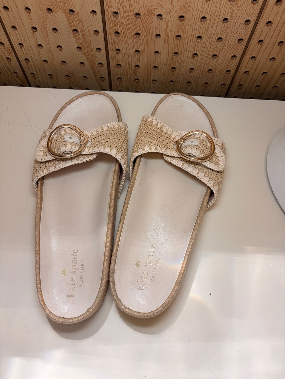 kate spade Maribelle Cream Raffia Slide Sandals